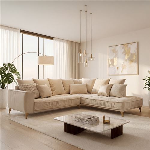 Canap&eacute; Tissu Angle Droit Beige Altamo - 4 Places - Beige