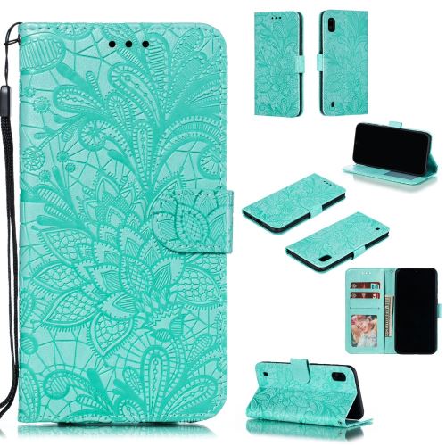 Etui en PU motif de fleurs en dentelle avec support bleu pour votre Samsung Galaxy A10