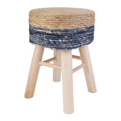 The Home Deco Factory - Tabouret bois assise effet corde Blue Lagoon