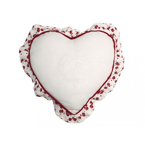 Coussin coeur brodé en coton ELOISE à volant