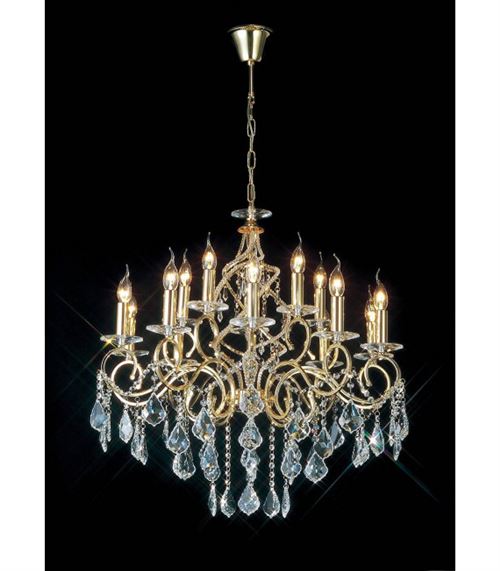Suspension Torino 15 Ampoules doré/cristal