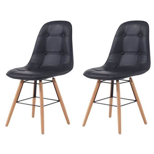Hema Lot De 2 Chaises De Salle A Manger - Simili Noir Et Pieds En Hetre Massif - Scandinave - L 44 X P 53 Cm