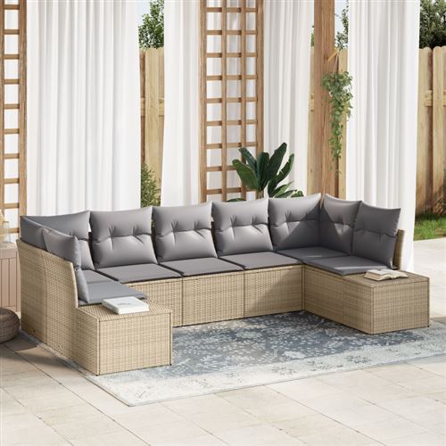 Non Communiqué Beige Ensemble De Canapés De Jardin 7 Pièces Avec Coussins Poly Rotin