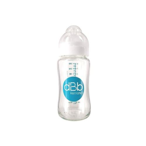 DBB REMOND Biberon Lo Verre 240 Ml Tétine Silicone 0-4 Mois - System Blanc Translucide - S/Bte