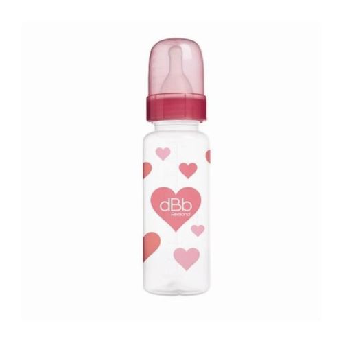 DBB REMOND Biberon Polypropylene Clear 270 Ml ' Regul'air ' ' Coeurs ' Tétine Non Silicone - System Rond - Rose Fleur - S/Bte
