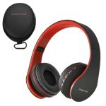 PowerLocus Bluetooth Casque Sans Fil, Pliable Micro SD/TF, FM Radio carte & 3.5mm cable Hi-Fi Audio - Noir/Rouge