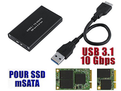 Boitier Aluminium Pour SSD mSATA Liaison USB 3.1 10 GBps Liaison USB 3.1 10 GBps !
