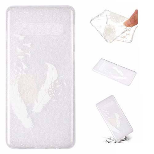 Coque en TPU impression de motifs plume blanche pour votre Samsung Galaxy S10