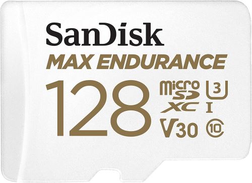 SanDisk MAX ENDURANCE Carte microSDHC 128Go Adaptateur SD pour le monitoring vidéo domestique ou sur dashcam 60 000 heures d’enregistrement