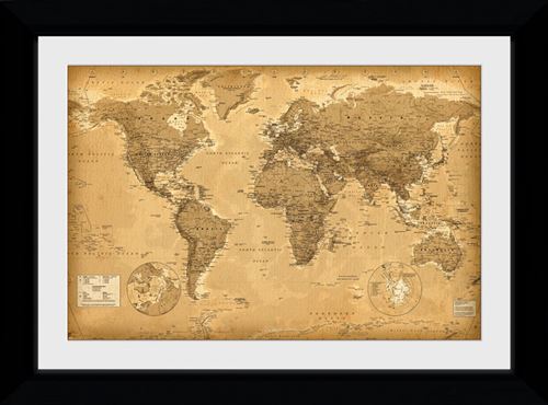 Photographie encadree Carte du Monde Style antique 50x70 cm