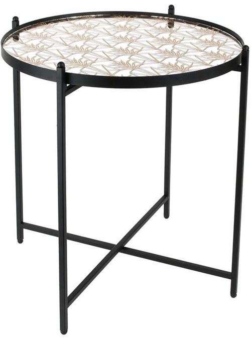 The Home Deco Factory - Table d'appoint en métal plateau miroir à motif Noir