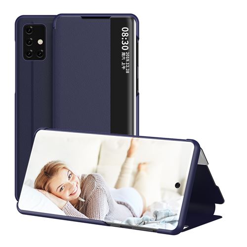Étui Portefeuille pour Samsung Galaxy A71 en Cuir à Rabat Antichoc avec Fenêtre d’affichage intelligente - Bleu