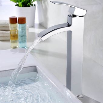 Homelody Robinet salle bain haut robinet lavabo cascade chromé l’eau chaude et froide réglable de mitigeur lavabo à poignée unique bec deau pivotant à 360° 