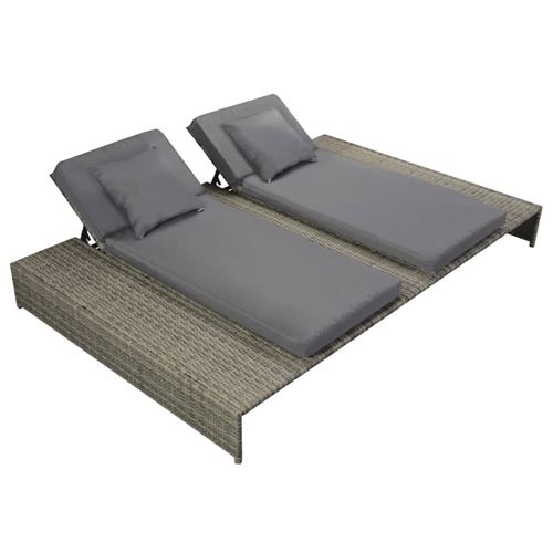 Vidaxl - Chaise longue double avec coussin R&eacute;sine tress&eacute;e Gris n/a