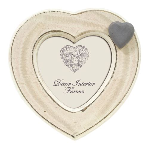 Zep HHC144 Désign Coeur Cadre Photo Décor Bois Crème Ivoire 10 x 10 cm