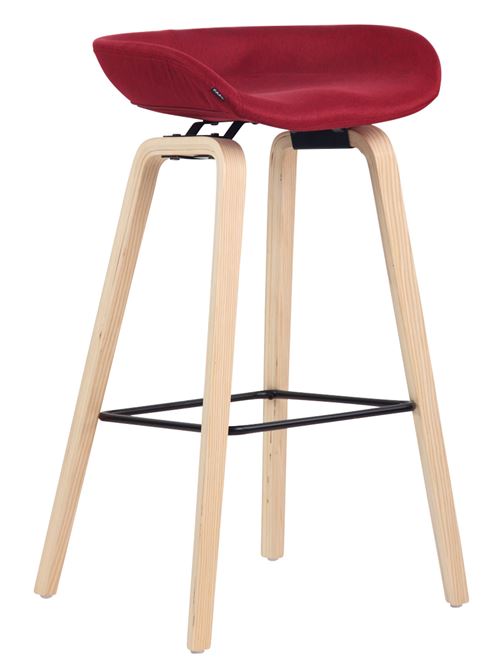Tabouret de bar Anaheim en tissu à 4 pieds , Rouge/Bois de chêne Nature