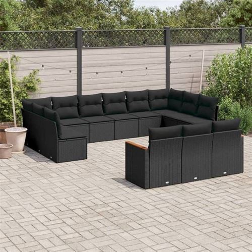 VIDAXL  Salon De Jardin Avec Coussins 13 Pcs Noir R&eacute;sine Tress&eacute;e