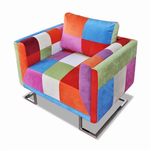 Vidaxl Multicolore Fauteuil Cube Avec Design De Patchwork Chrome Tissu - Image 1