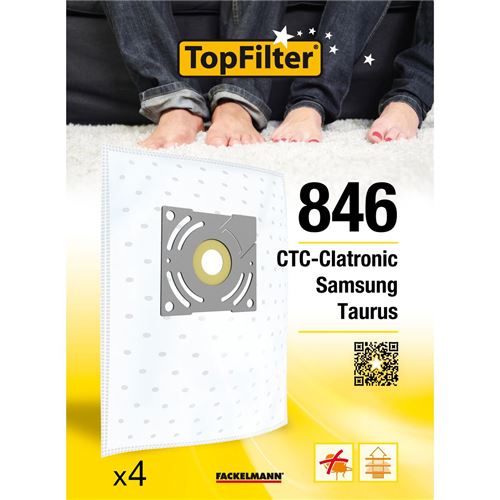 TopFilter 846, 4 sacs aspirateur pour Samsung, Taurus, CTC-Clatronic boîte de sacs d'aspiration en non-tissé, 4 sacs à poussière (30 x 26 x 0,1 cm)