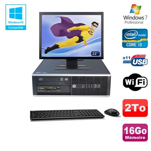 Pc hp compaq 6200 pro sff intel i3 3.3ghz 16go 2to graveur wifi w7 pro 22'
