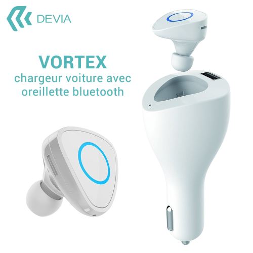 DEVIA Vortex Car Charger - Koptelefoon - inwendig - Bluetooth - draadloos - wit