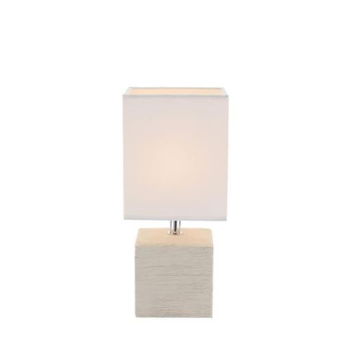 Lampe a poser céramique - Tissu blanc - Interrupteur - 13x11x29 cm - Beige