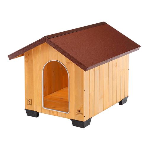 Comparer les prix de Ferplast Niche pour chiens pour l'extérieur DOMUS LARGE, bois FSC, Pieds isolants en plastique, Grille pour l'aération, Porte anti-morsures en aluminium