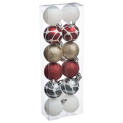 Féérie Lights & Christmas - Kit de décorations pour sapin de noël - 12 Pièces - Rouge, blanc et argent - La maison des couleurs