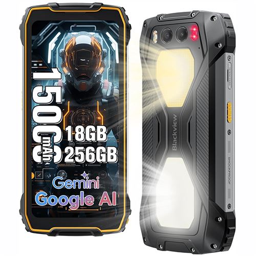 Blackview BV7300 Téléphone portable Incassable 15000mAh 6.67 90Hz 18Go+256Go 50MP Android 14,Etanche,NFC,GPS - Orange