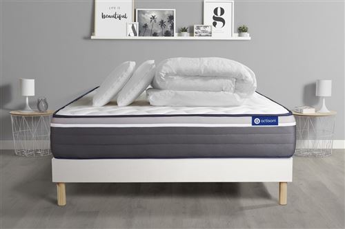 ACTISOM Pack sommier kit matelas M&eacute;moire de forme 160x200 Blanc Complet