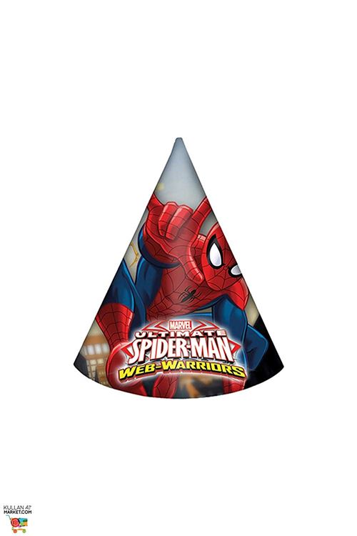 Procos 85166 – Bonnets Papier Ultimate Spider Man Web Warriors, 6 pièces, rouge/bleu/bleu clair