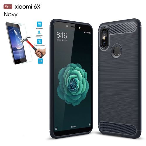 Xiaomi Mi 6X Carbone Bleu Avec Film Verre Trempé Coque Housse Etui En Silicone Gel Souple hfs-house®
