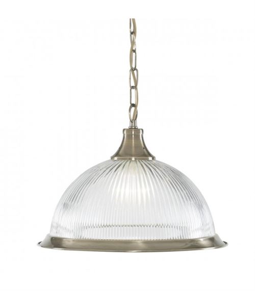 Suspension 1 ampoule American Diner, en laiton antique et verre