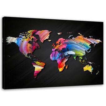 Tableau Sur Toile Cadre Deco Image Murale Moderne Canevas Carte Du Monde Couleurs 60x40 Achat Prix Fnac