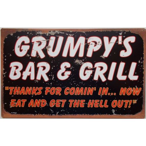 plaque grumpy's bar & grill tole publicitaire deco diner bar