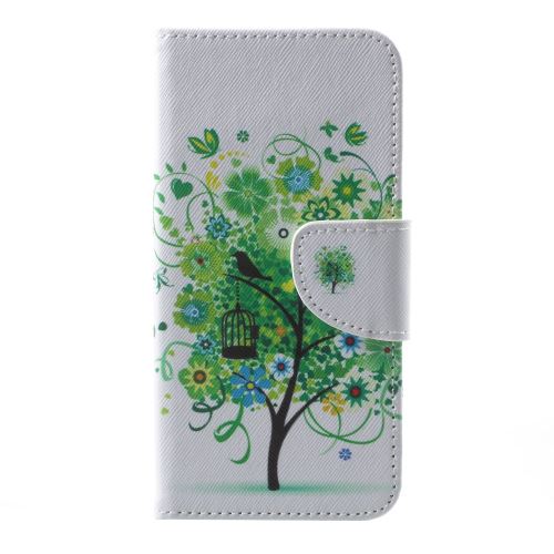 Etui en PU la texture du support de la carte d'impression croix fleur arbre vert pour Samsung Galaxy J2 Pro 2018