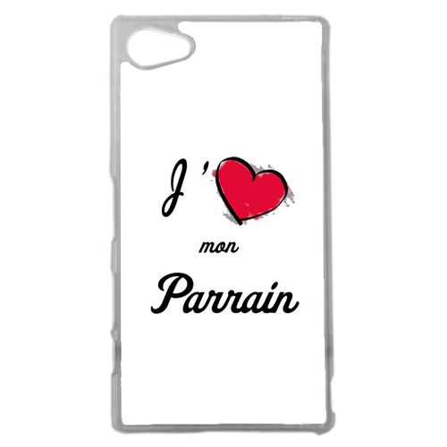 Coque J'aime Mon Parrain Blanc Compatible Sony Z5 Compact Transparent