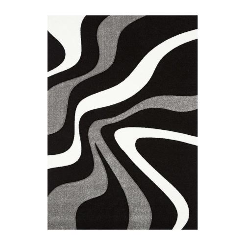 DIAMOND VAGUES Tapis de salon 120x170 cm noir, gris et blanc