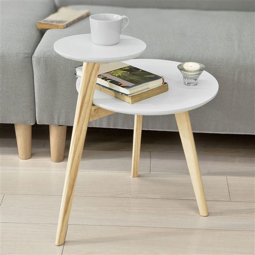 SoBuy® FBT53-WN Table Basse Design Table d'Appoint Ronde Table Café - 2 plateaux - 3 pieds