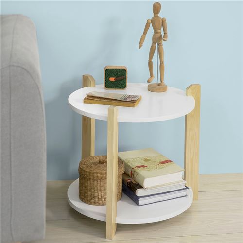SoBuy® FBT63-WN Table d'Appoint Table Café Table Basse Ronde Guéridon  2 Plateaux 3 Pieds