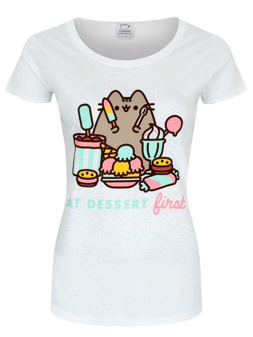 Pusheen T-Shirt Eat Dessert First Femme Blanc - Taille XXL