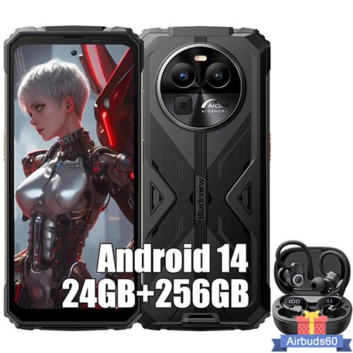 Blackview BV8100 Smartphone Incassable 6,5 Android 14 (8+16)Go+256Go 50MP 8800mAh Noir avec Écouteurs Bluetooth Airbuds60