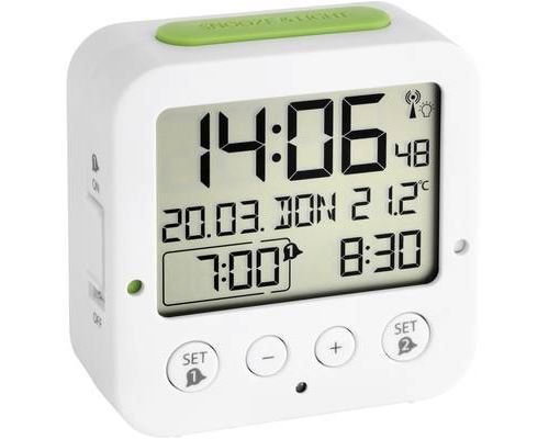 TFA Dostmann 60.2528.02 radiopiloté(e) Réveil blanc vert Heures de réveil 2