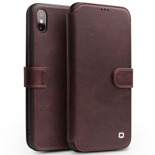 Etui en cuir véritable fermoir à rabat de la couche supérieure café pour votre Apple iPhone XS Max 6.5 pouces