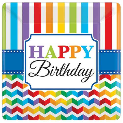8 assiettes carton rayé h. birthday 25,4