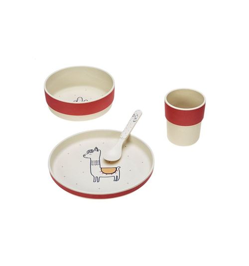 Lassig - Coffret repas bambou Glama Lama corail