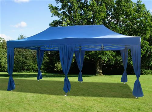 Tente pliante Chapiteau pliable Tonnelle pliante Barnum pliant FleXtents PRO 3x6m Bleu, incl. 6 rideaux decoratifs