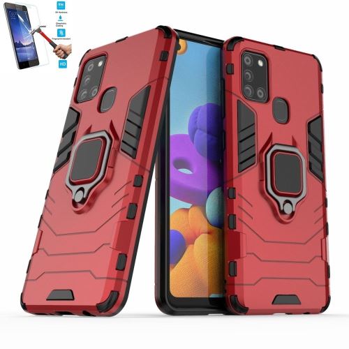 Coque Samsung Galaxy A21s Anti Choc Rouge Avec Film Verre Trempé Housse Etui Antichoc Armor Avec Support Magnétique hfs-house®
