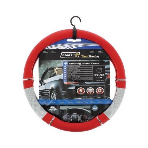 Car Plus couverture de volant de puissance en PVC universel rouge / gris 37-39 cm