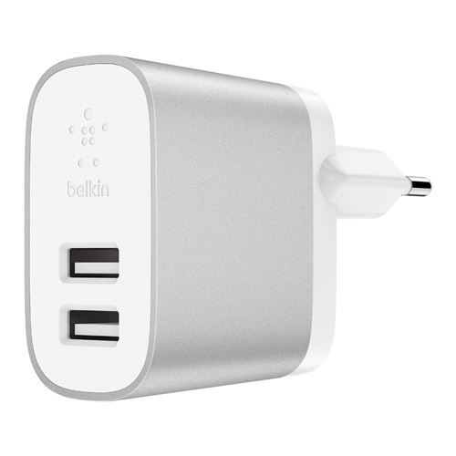 Belkin BOOST CHARGE 2-Port Home Charger - Adaptateur secteur - 24 Watt - 4.8 A - 2 connecteurs de sortie (USB) - sur le câble : Lightning - argent